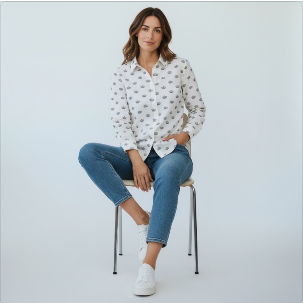 TALBOTS CLASSIC CROWN POPLIN BUTTON FRONT SHIRT - SIZE PL - Picture 2 of 16